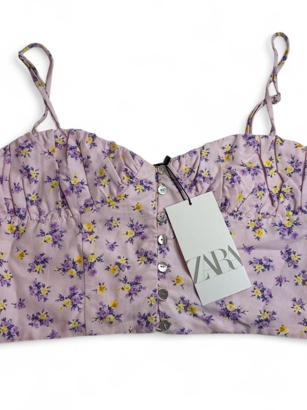 Zara Lavender Floral Button-Front Crop Cami